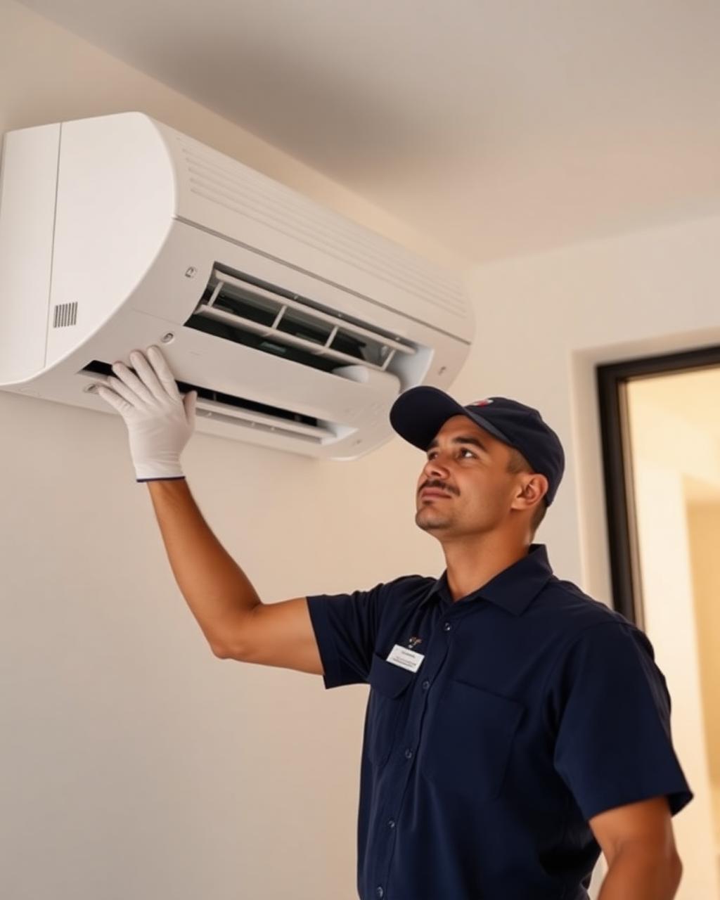 Jbros technician servicing an AC unit in Dubai