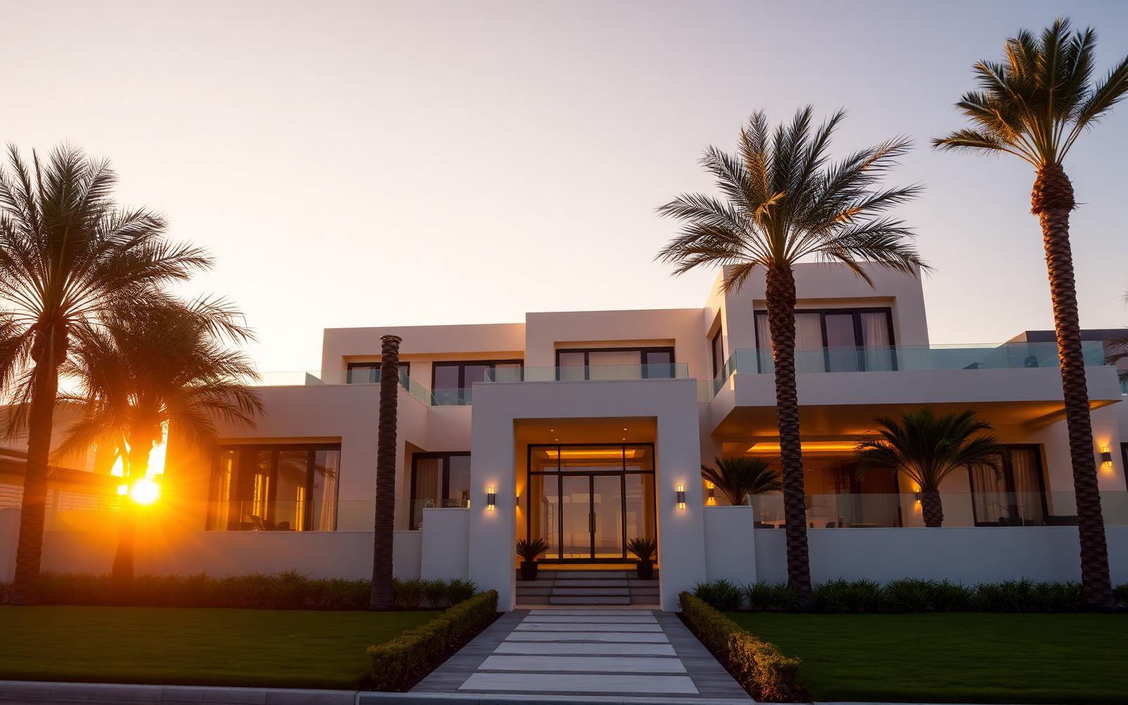 Luxury Dubai villa at golden hour